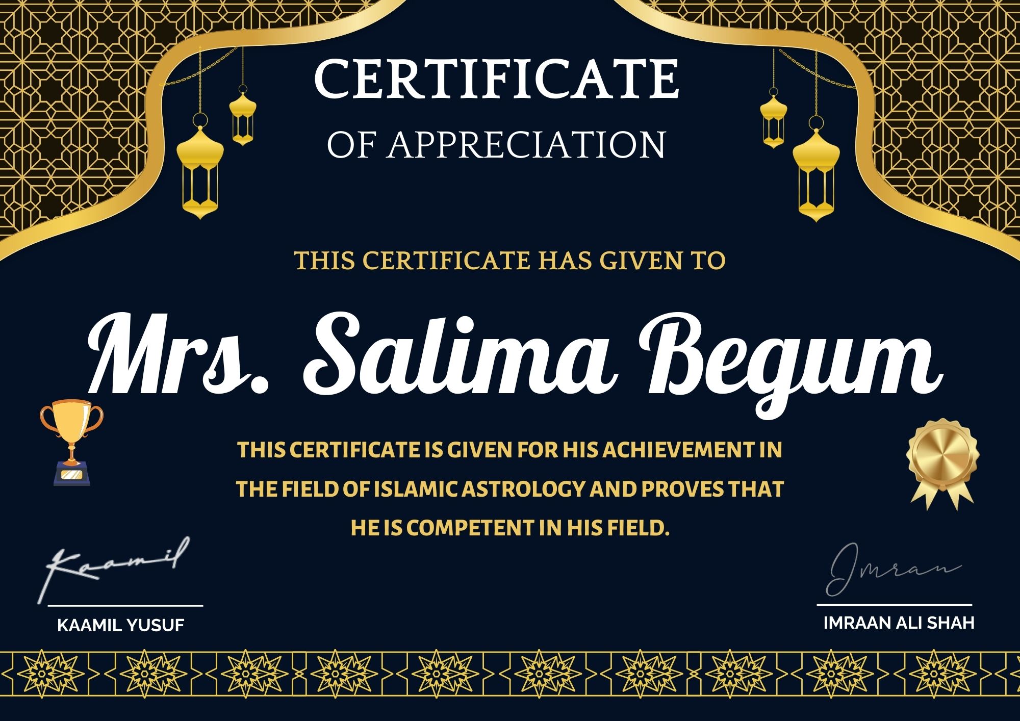 Award Winner Lady Astro Salima Begum Ji